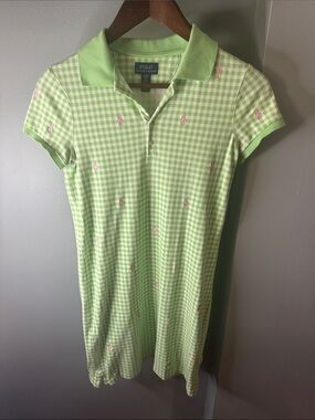 Polo by Ralph Lauren Girls' Light Green Gingham Polo Dress with Pink Logos